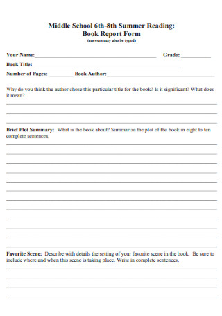 Book Reading Report Form
