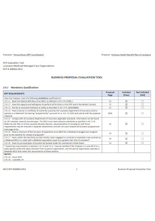 Business Proposal Evaluation Tool Template