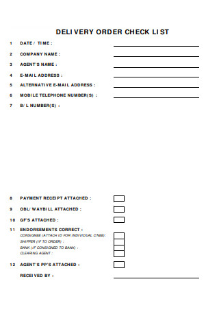 Delivery Order Checklist Template