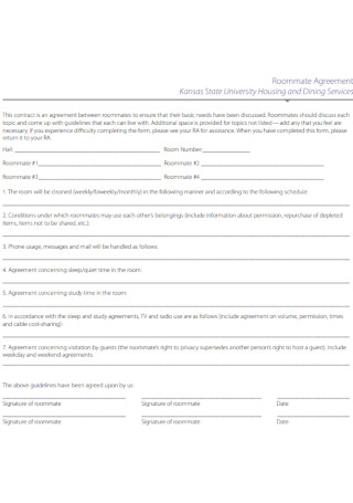 Dining Services Roommate Agreement Template