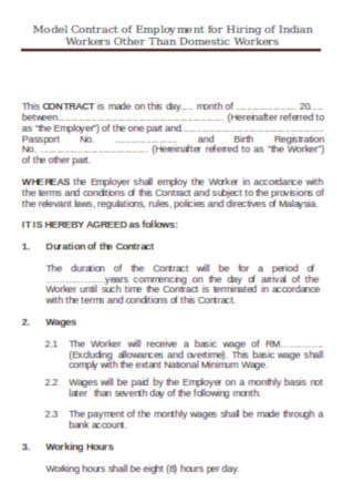 Domestic Workers Contract Template
