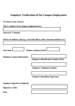 Employer Verification of On Campus Employment Letter