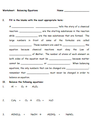 Formal Balancing Equations Worksheet
