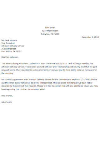 Formal Contract Termination Letter