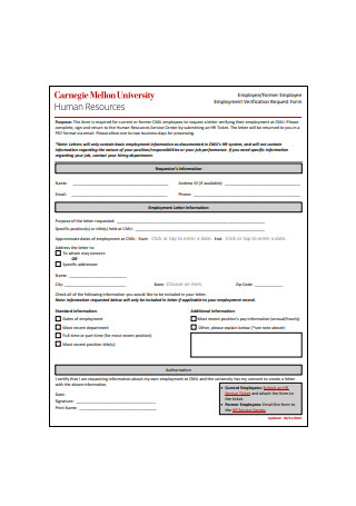 Former Employee Employment Verification Request Form