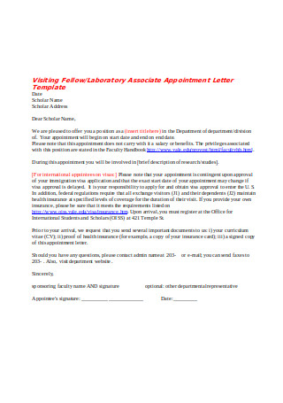 Laboratory Associate Appointment Letter