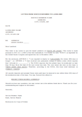 Landlord Service Member Termination Letter