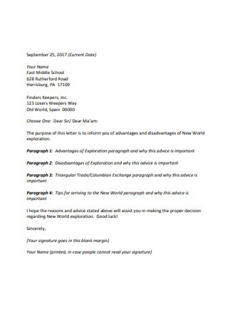 Middle School Business Proposal Letter 