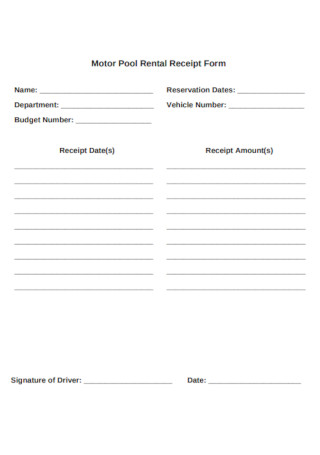Motor Pool Rental Receipt Form