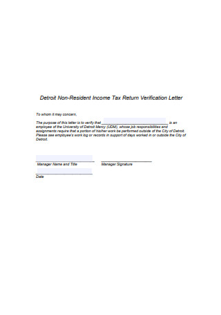 Non Resident Income Tax Return Verification Letter