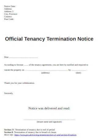 Official Tenancy Termination Notice Letter