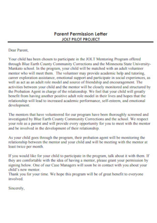 Parent Pilot Project Permission Letter 