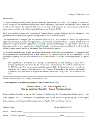 Parent Primary School Permission Letter