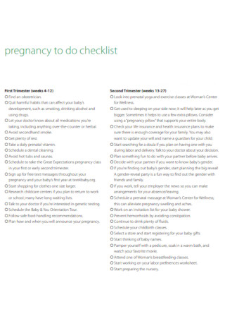 Pregnancy to do Checklist