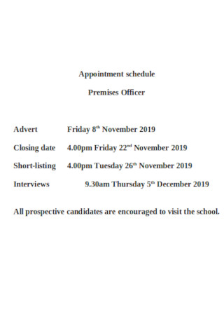 Premises Officer Appointment Schedule