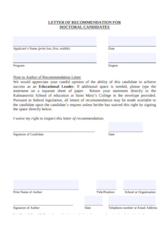 Recommendation Letter for Doctoral Candidates Template