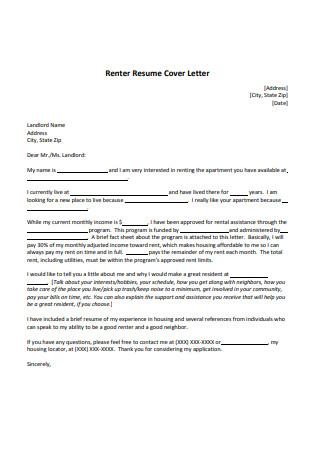 Renter Resume Cover Letter