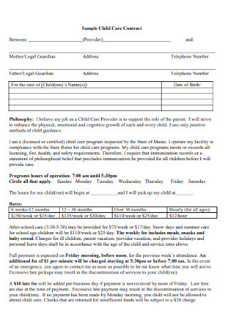 Sample Babysitter Child Care Contract