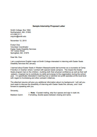 Sample Businees Internship Proposal Letter 