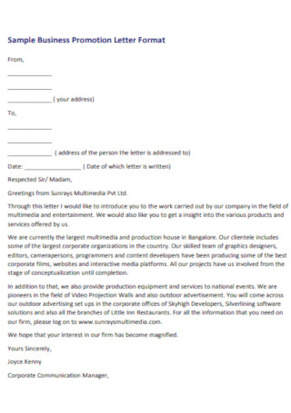 Sample Business Promotion Letter Format 