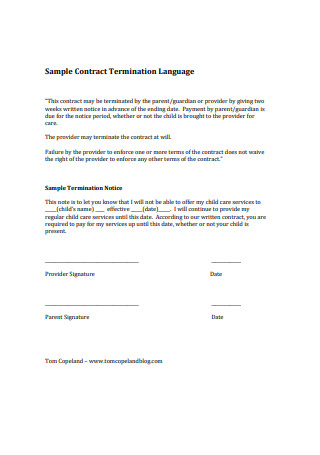 Sample Contract Termination Language Letter