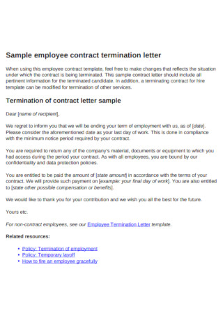 Sample Employee Contract Termination Letter Template