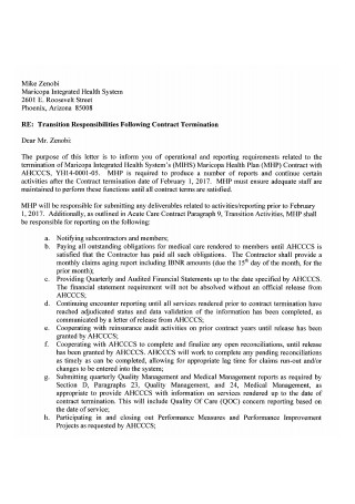 Sample Health Contract Termination Letter