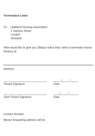 Sample Housing Termination Letter