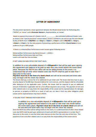 Sample Letter of Agreement Rental Example