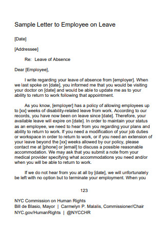 Sample Letter to Employee on Leave 