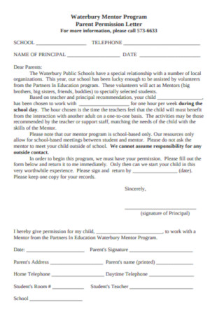 Sample Mentor Program Parent Permission Letter 