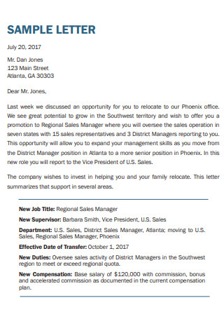 Sample Office Relocation Cover Letter Template