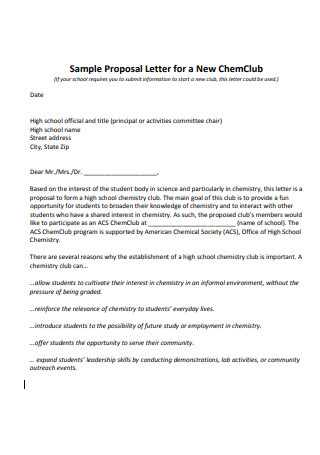 Sample Proposal Letter for a New ChemClub
