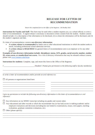 Sample Release for Recommendation Letter