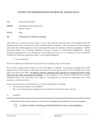 Sample Rental Termination Assistance Letter