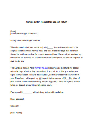Sample Request for Deposit Return Letter Template