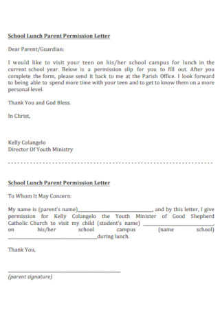 Sample School Lunch Parent Permission Letter 