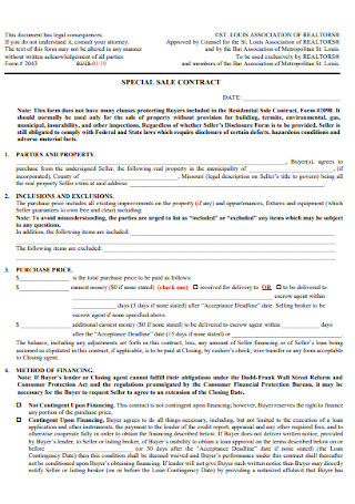 Sample Special Real Estate Sales Contract