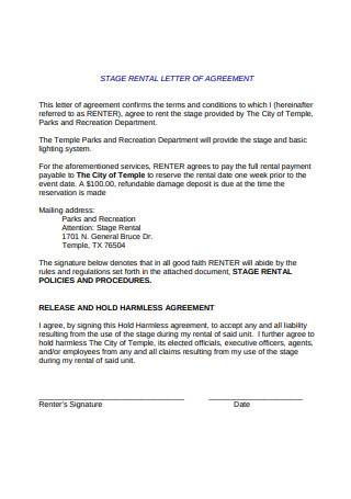 Sample Stage Rental Agreement letter Template