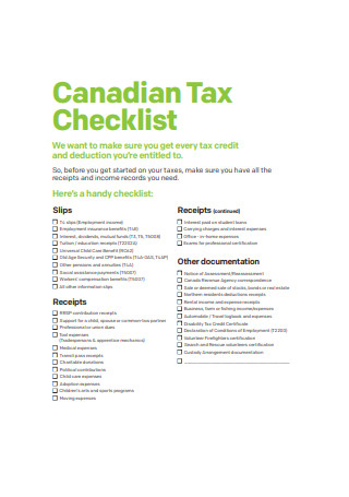 Sample Tax Checklist Template