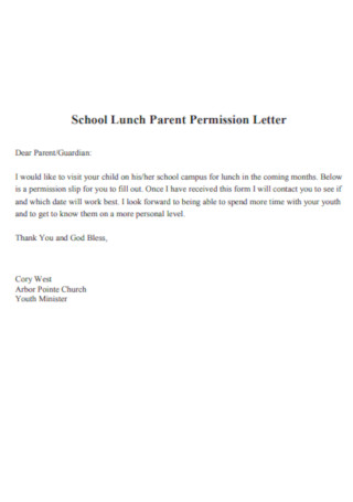 School Lunch Parent Permission Letter