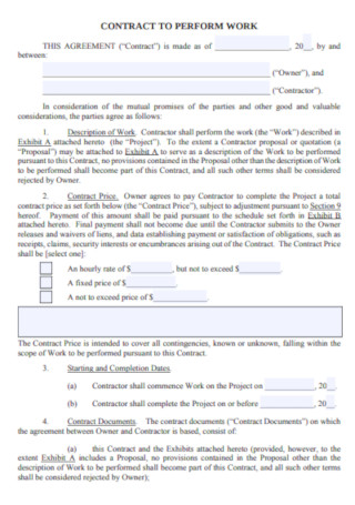 Scope of Work perform Contract Template