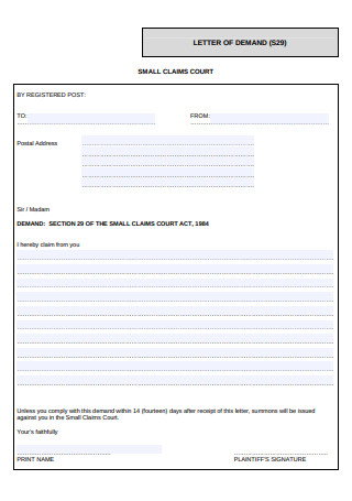 Small Claims Court Letter of Demand Template