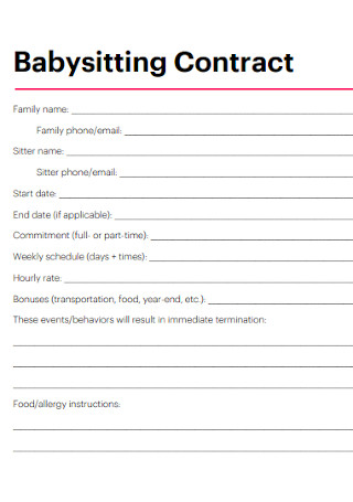 Standard Babysitting Contract Template