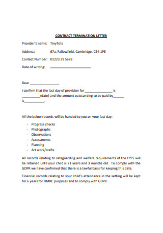 Standard Contract Termination Letter