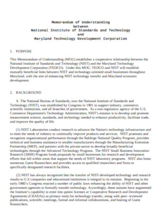 Standard Institute of Technology Memorandum of Understanding Template