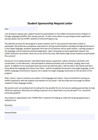 Student Sponsorship Request Letter 