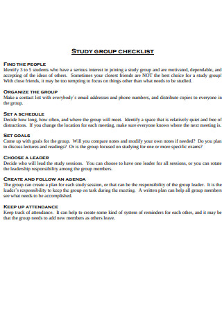 Study Group Checklist Template