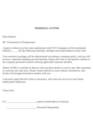 Termination of Employment Dismissal Letter