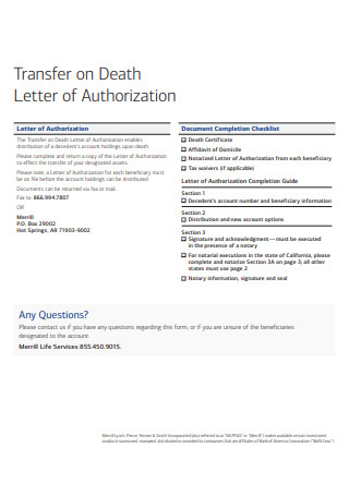 Transfer on Death Letter of Authorization Template
